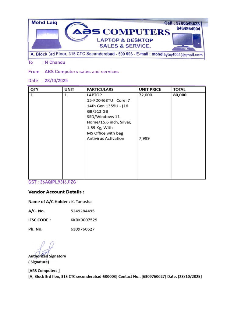Abs Computers Bill | PDF