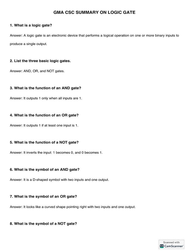 Gma Csc Logic Gate Summary | PDF | Logic Gate | Digital Electronics