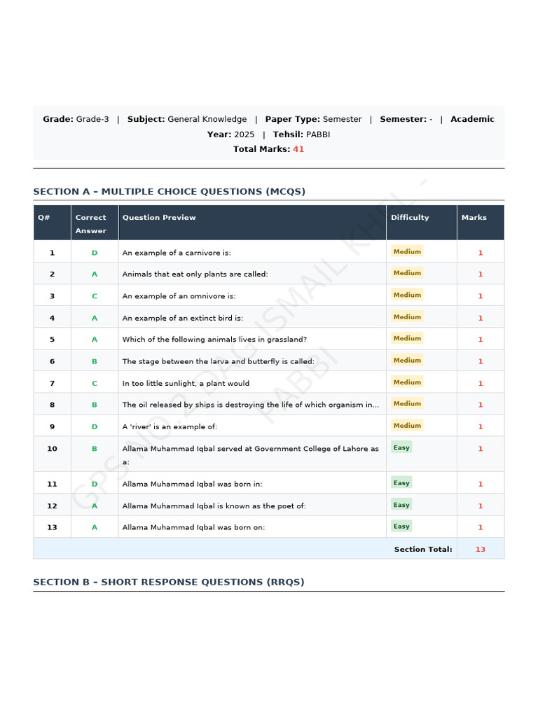 Grade 3 General Knowledge SBA Answer Key | PDF | Natural Environment ...