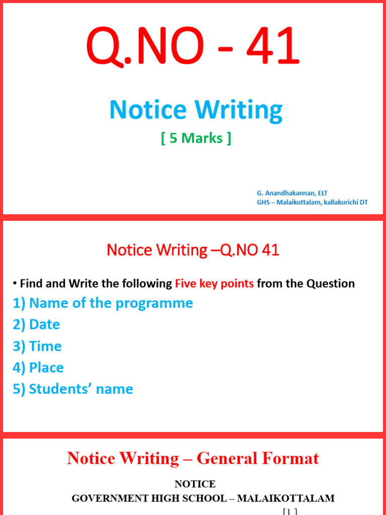 Notice Writing - X TH STD | PDF