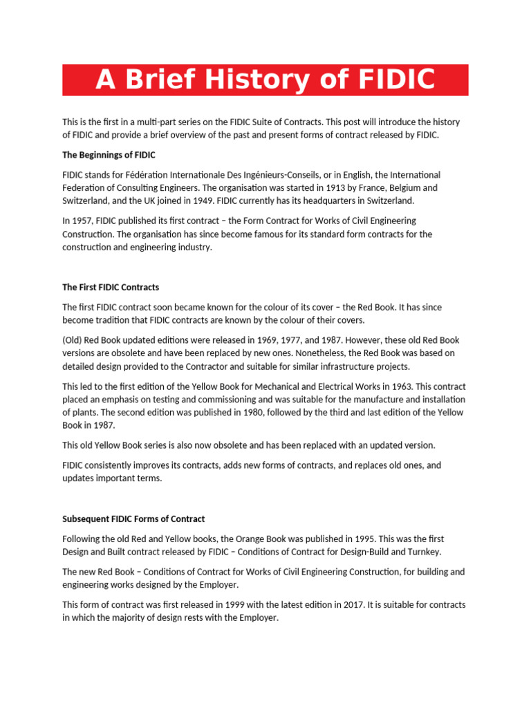History of FIDIC Contracts Explained | PDF | Engineering
