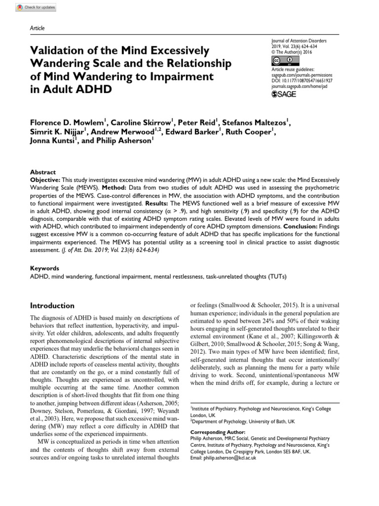 MEWS - Validation of The Mind Excessively Wandering Scale and The ...