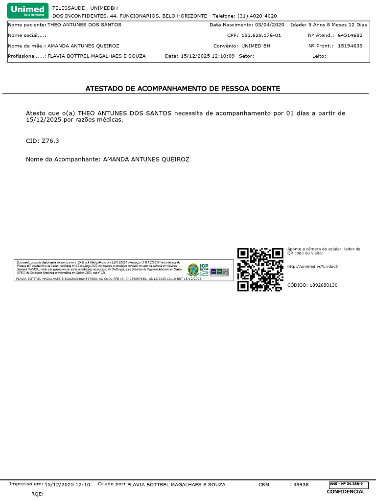 Atestado Médico para Acompanhamento Infantil | PDF