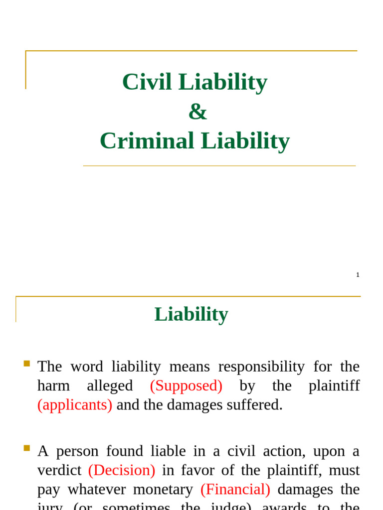 Civil vs. Criminal Liability Explained | PDF | Lawsuit | Damages