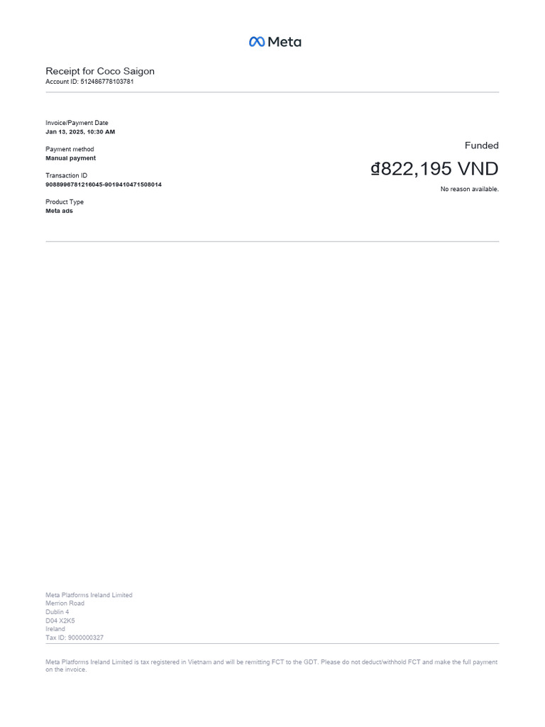 Receipt for Meta Ads Payment | PDF