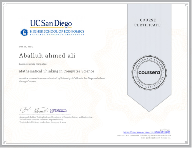 Completion of UCSD Math in CS Course | PDF