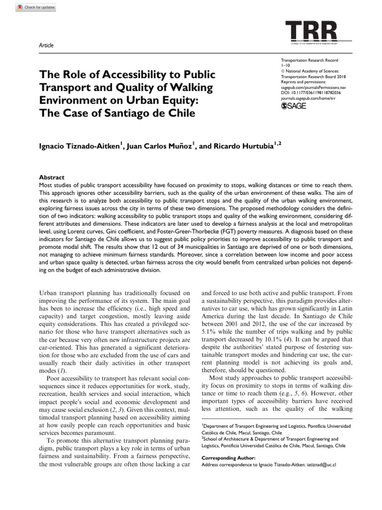 Urban Equity: Transport Access in Santiago | PDF | Gini Coefficient ...