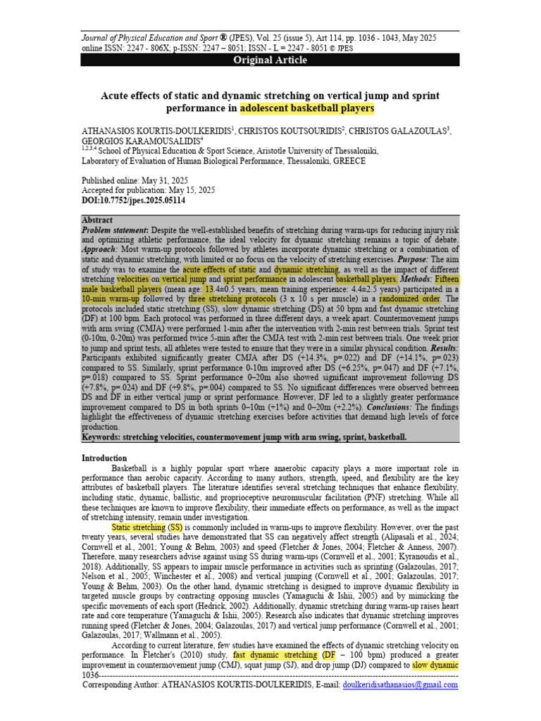 Acute Effects of Static and Dynamic Stretching On Vertical Jump and ...