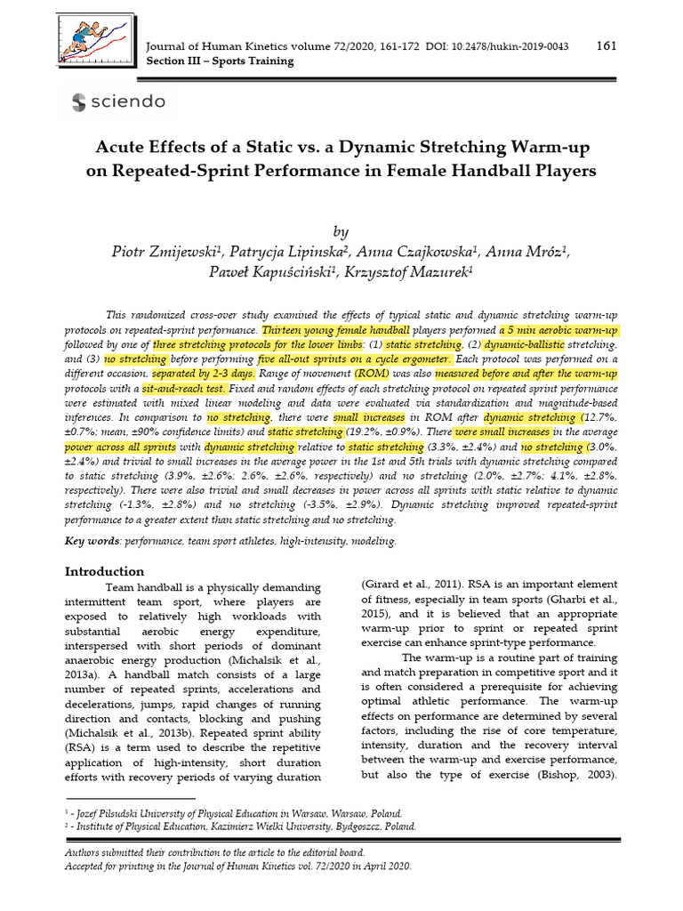 Acute Effects of A Static vs. A Dynamic Stretching Warm-Up | PDF ...