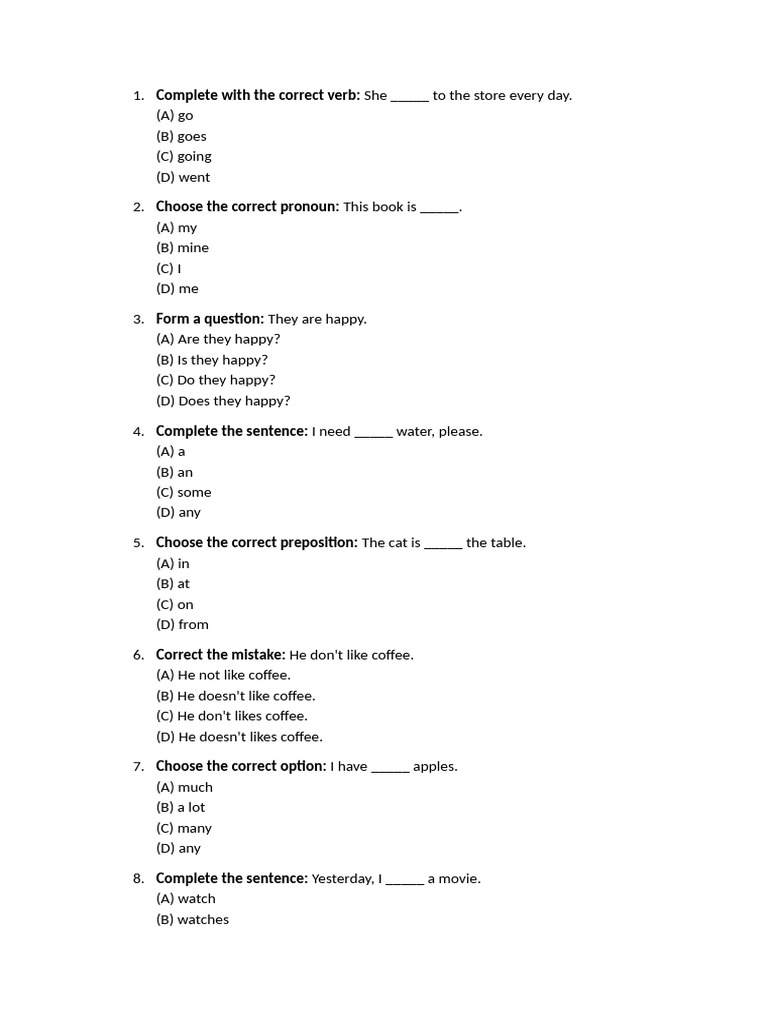 Prova de Ingles Com Gabarito | PDF | Verb | Grammar