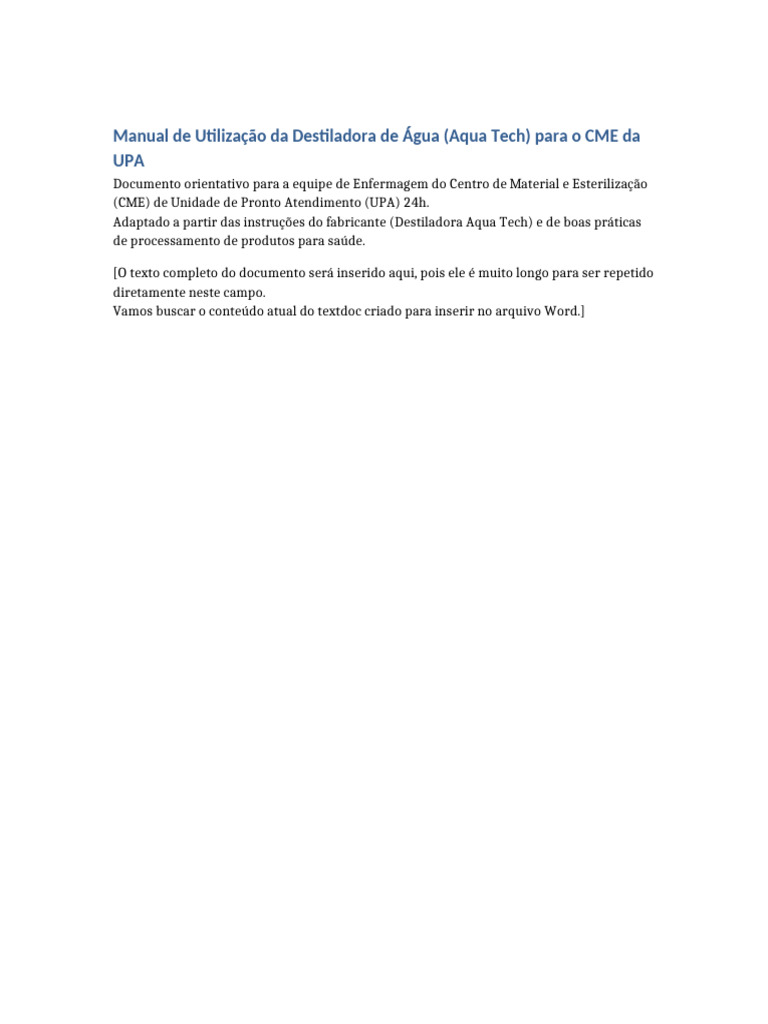 Manual de Uso da Destiladora Aqua Tech | PDF