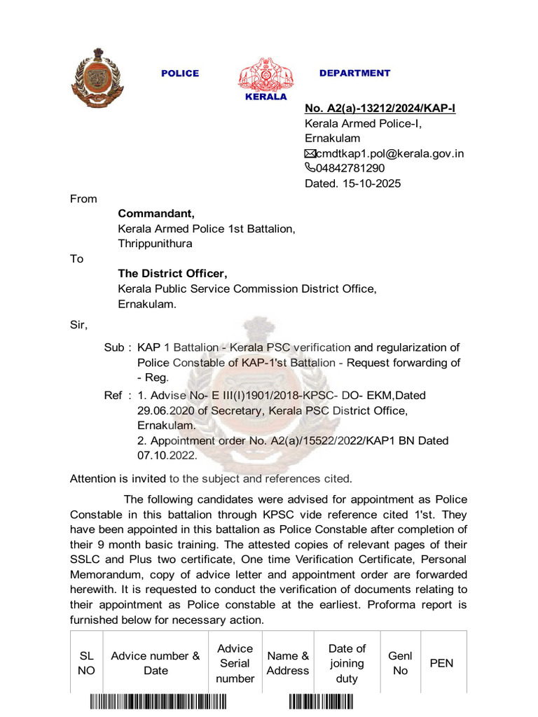 KAP-1 Police Constable Verification Request | PDF