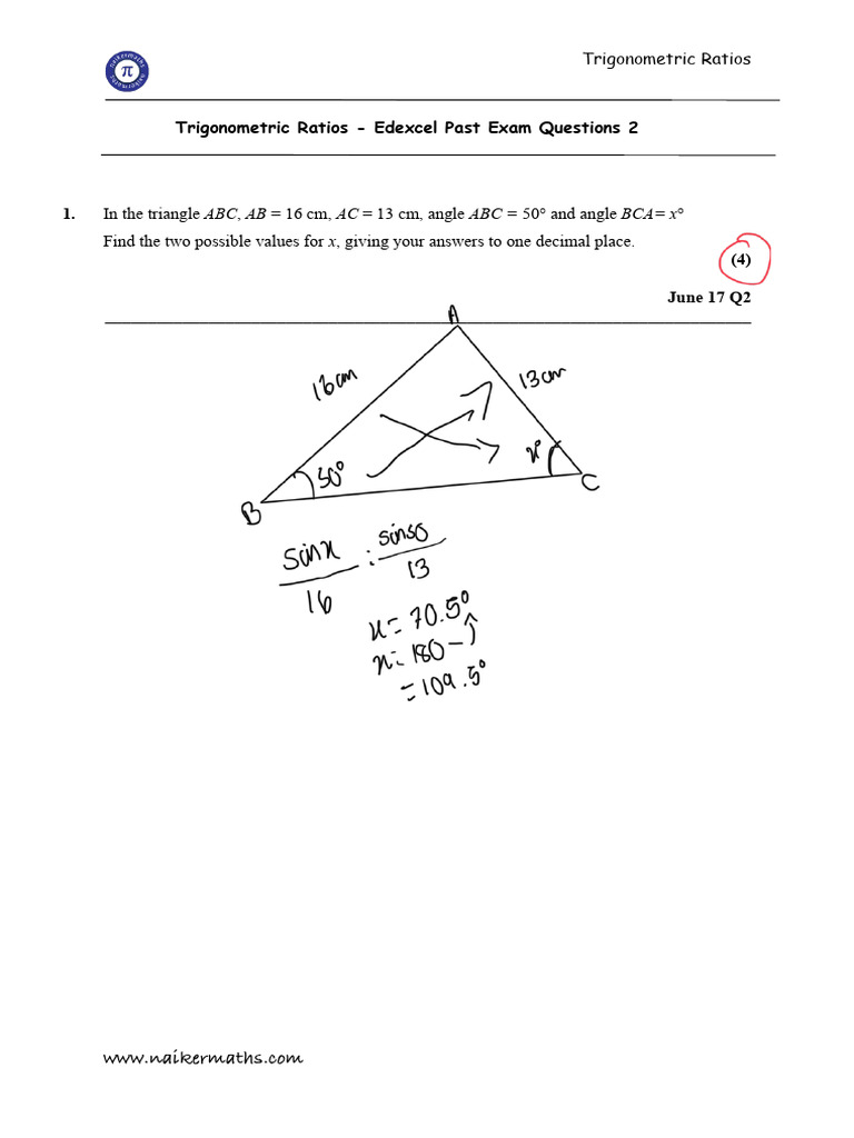 Trigonometric Ratios: Edexcel Exam Q2 | PDF