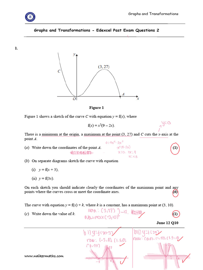 Edexcel Graphs and Transformations Exam Questions | PDF | Cartesian ...