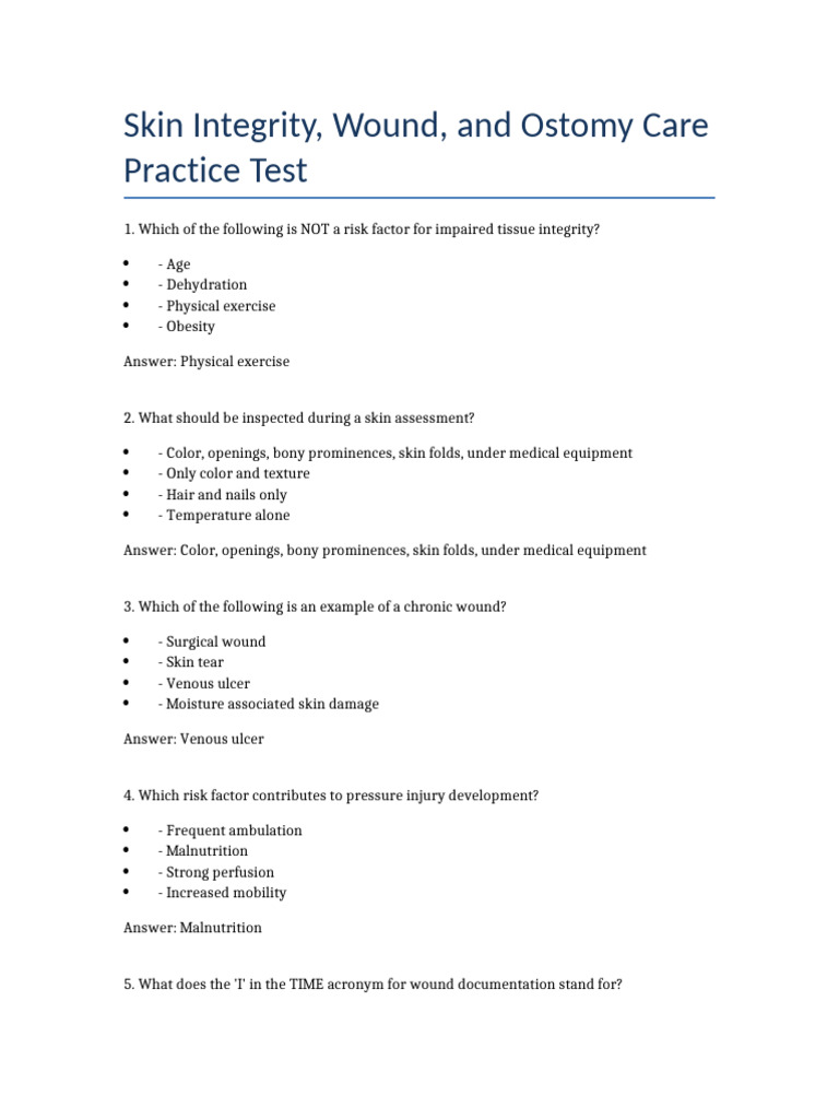 Skin Integrity and Wound Care Test PDF Wound Medical Specialties