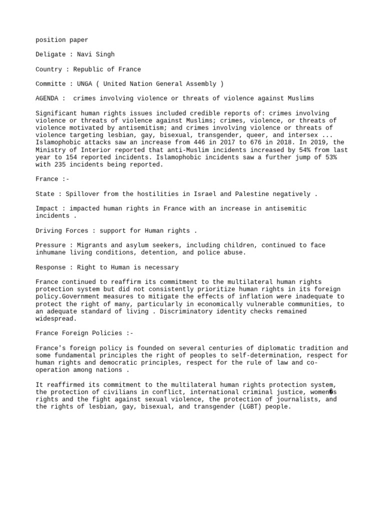 MUNC (France) Position Paper Document | PDF