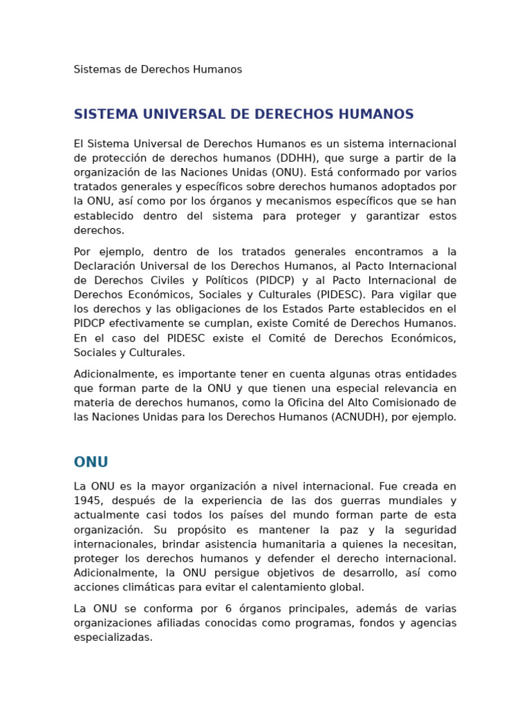 Sistemas Internacionales de Derechos Humanos | PDF | Naciones Unidas ...