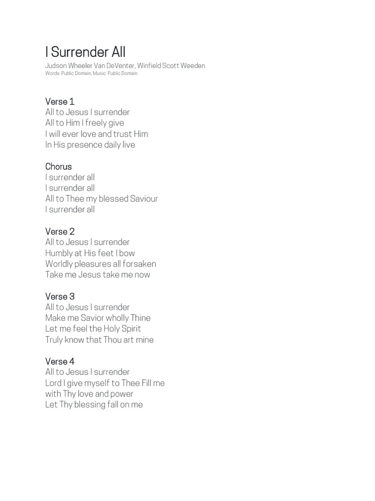 I+Surrender+All+ +Song+Lyrics | PDF