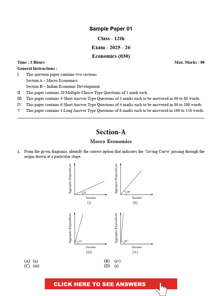 Class 12 Economics Sample Paper 2025-26 | PDF | Taxes | Government ...