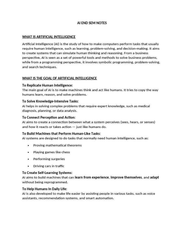 Ai End Sem Notes | PDF | Artificial Intelligence | Intelligence (AI ...