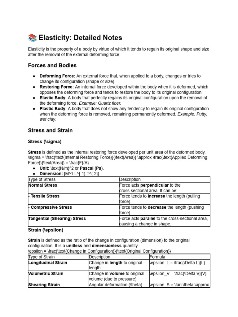 Understanding Elasticity Concepts | PDF | Young's Modulus | Elasticity ...