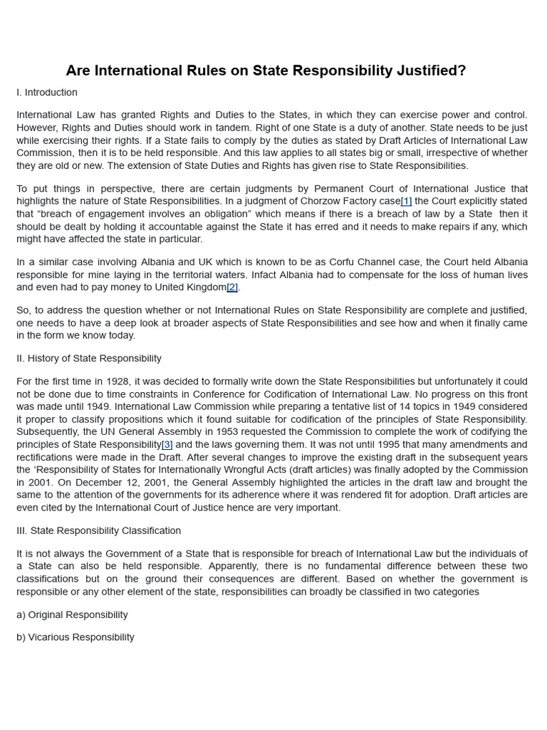 Justification of State Responsibility in Law | PDF | International Law ...