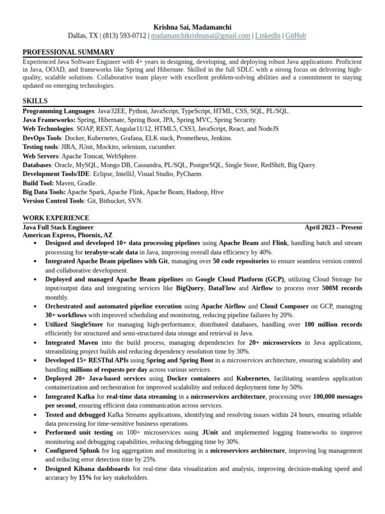 Java Software Engineer Resume Summary | PDF | Spring Framework ...