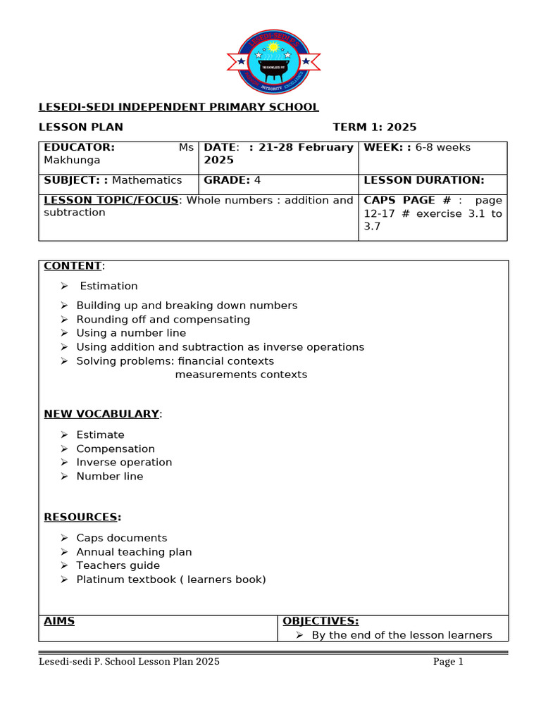 Grade 4 Math Lesson Plan: Addition & Subtraction | PDF | Lesson Plan ...