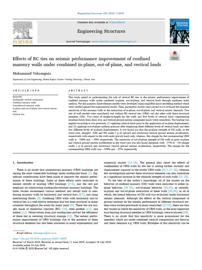 Effects of RC Ties On Seismic Performance Improvement of Confined | PDF ...