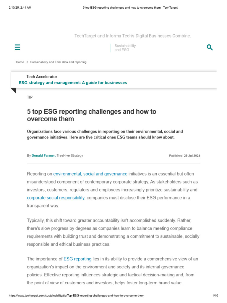 Top 5 ESG Reporting Challenges Explained | PDF | Regulatory Compliance ...
