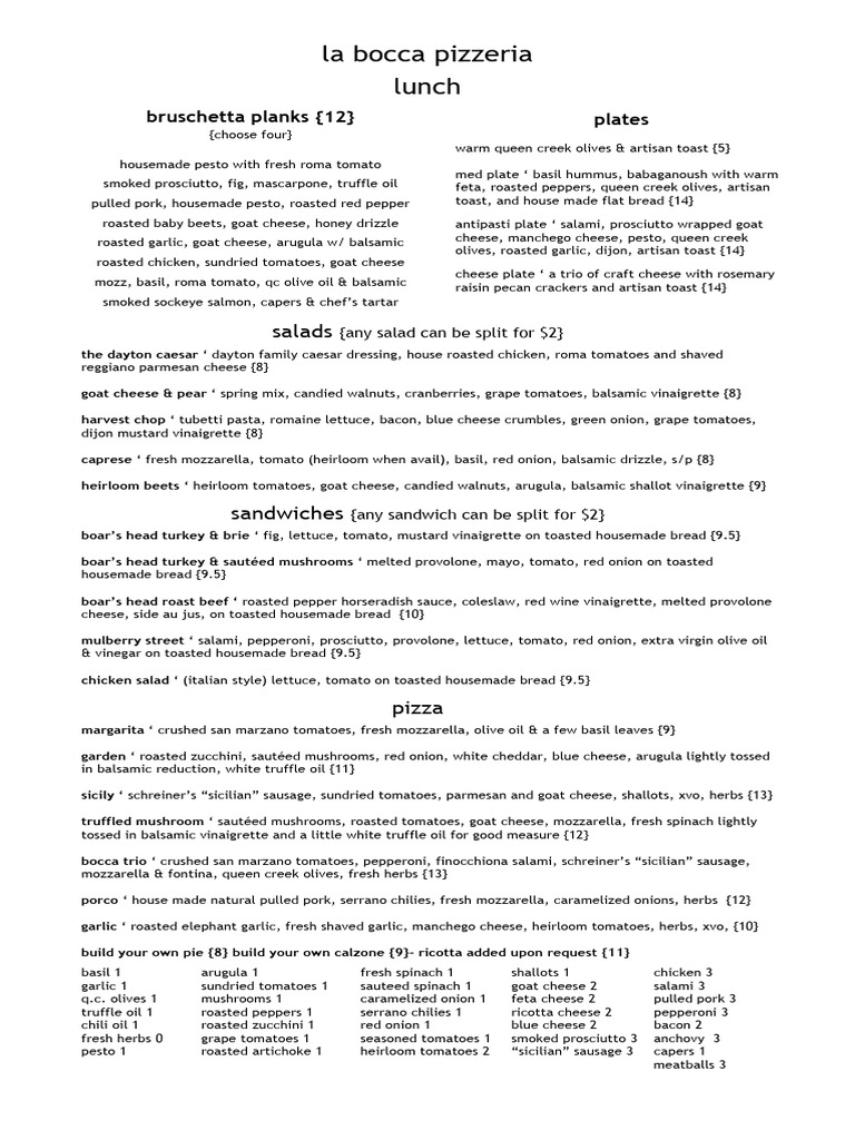 labocca-foodmenu-spring2012 | PDF | Pesto | Vinaigrette