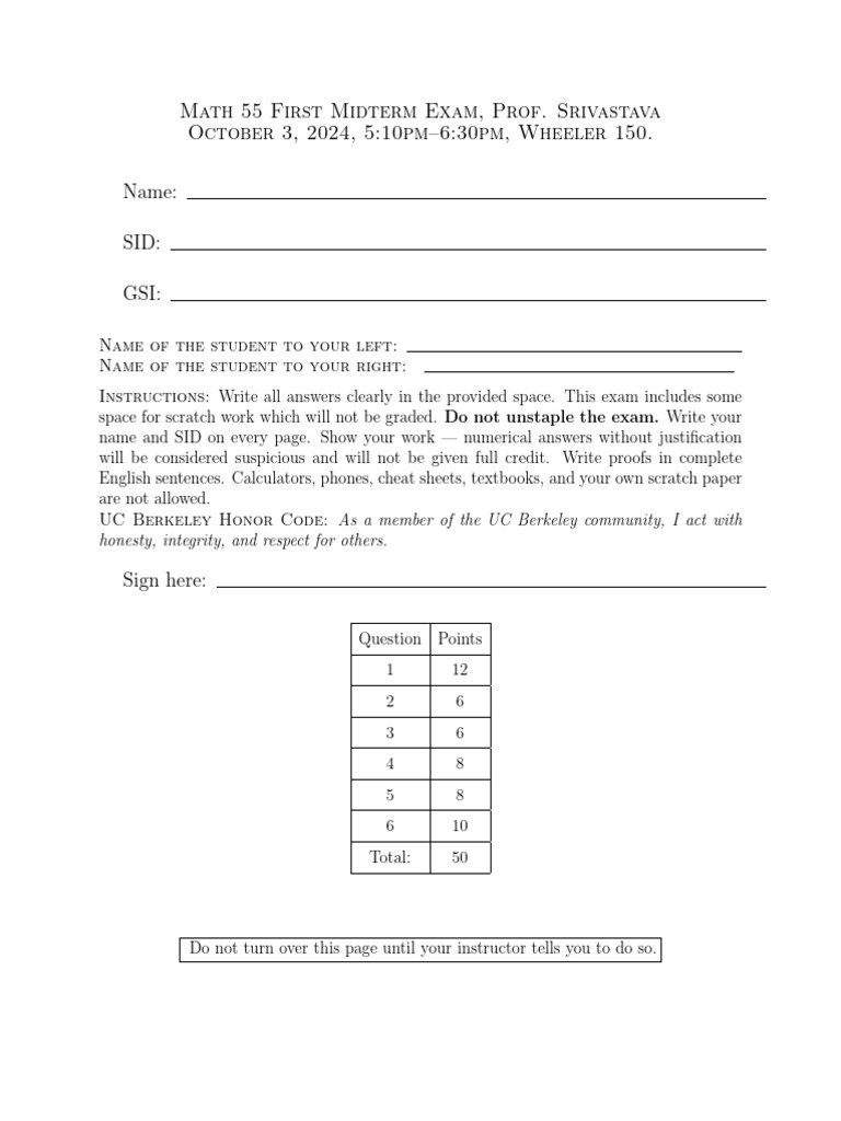 24 Fall MT1 | PDF | Mathematics | Mathematical Logic