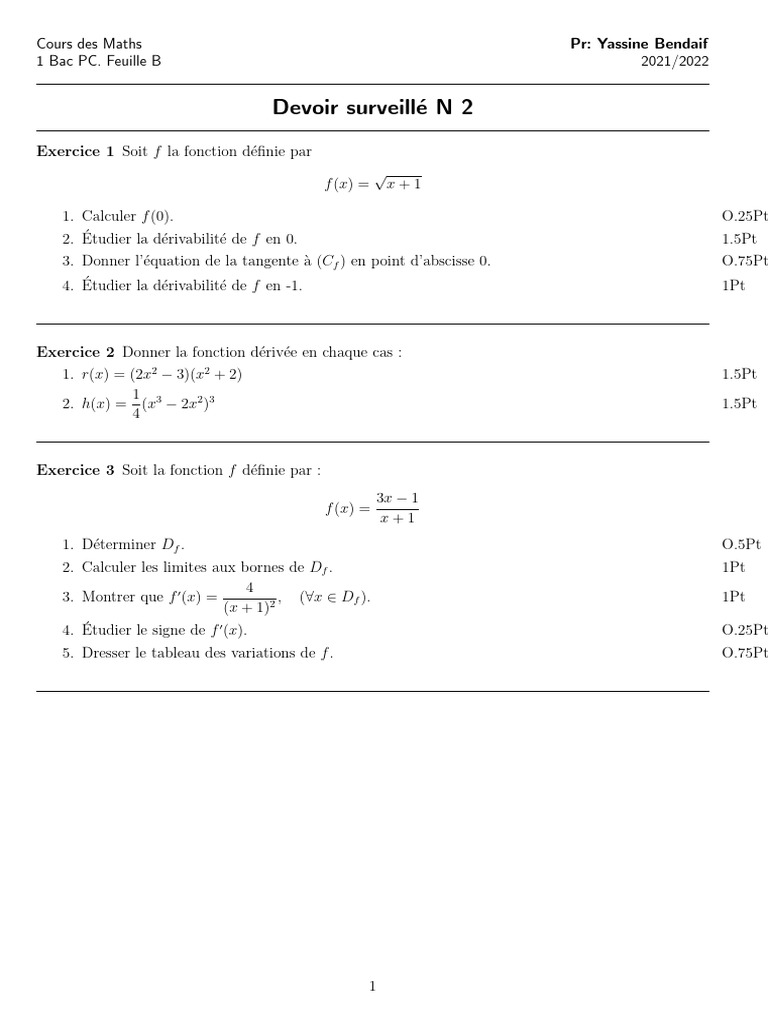 Devoir de Maths 1 Bac PC - Exercices 2021 | PDF