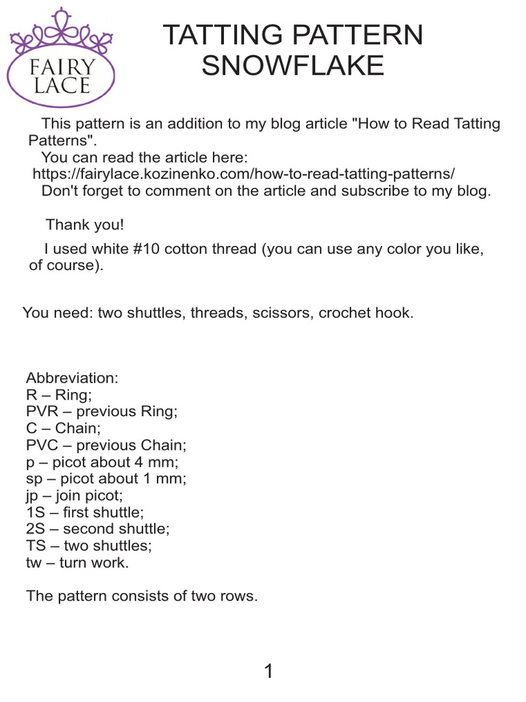 Snowflake Tatting Pattern Guide | PDF