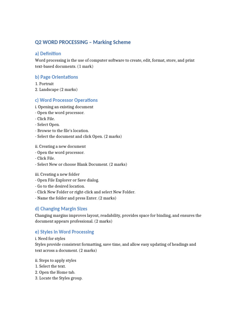 Q2 Word Processing Marking Scheme | PDF