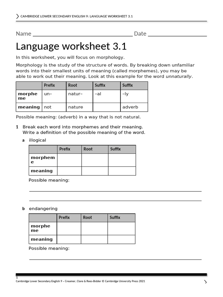 LS English 9 Lang Worksheet 3.1 | PDF | Word | Morphology (Linguistics)