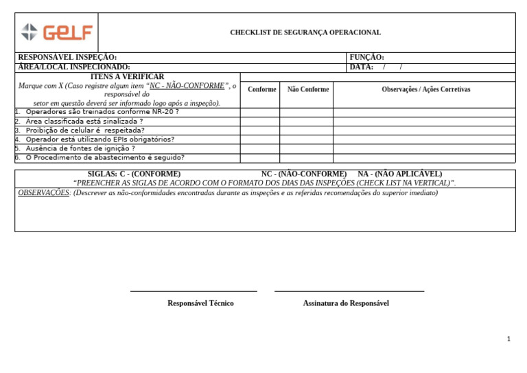 Checklist de Segurança Operacional | PDF