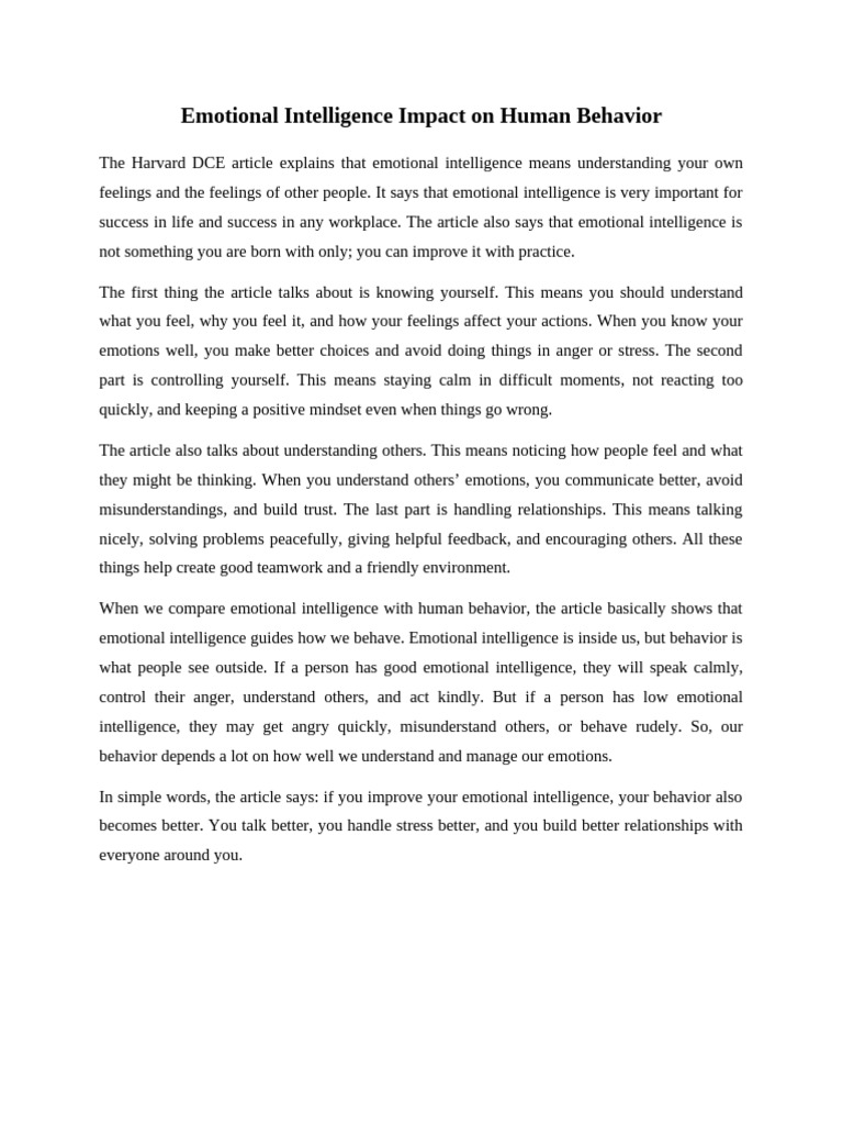 Emotional Intelligence Impact on Human Behavior | PDF