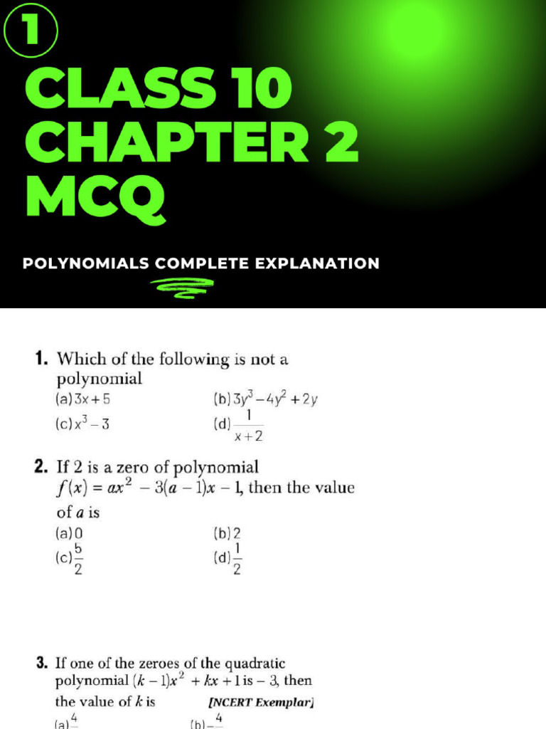Class 10 Mathematics Complete Solution Polynomials Part 1 | PDF