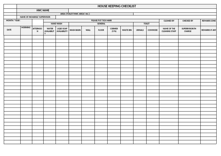 Housekeeping Checklist Template | PDF
