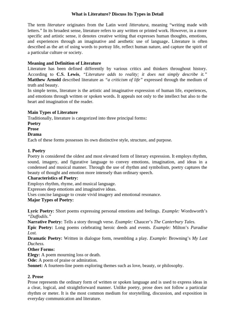 Understanding Literature and Its Types | PDF | Poetry | Play (Theatre)