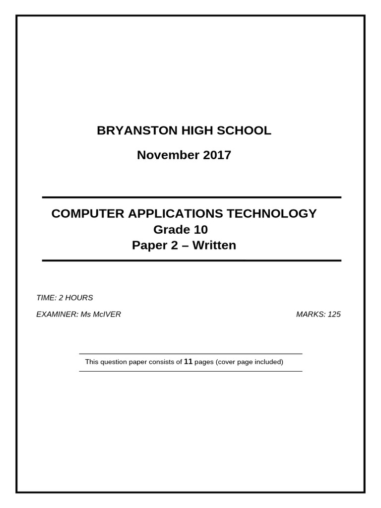 Grade 10 Computer Applications Exam Paper | PDF | Computer File | Internet