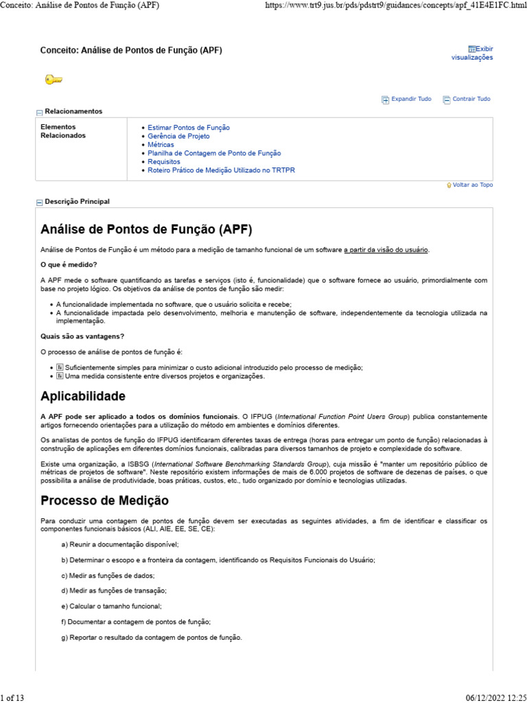 Análise de Pontos de Função (APF) | PDF | Transação em base de dados ...