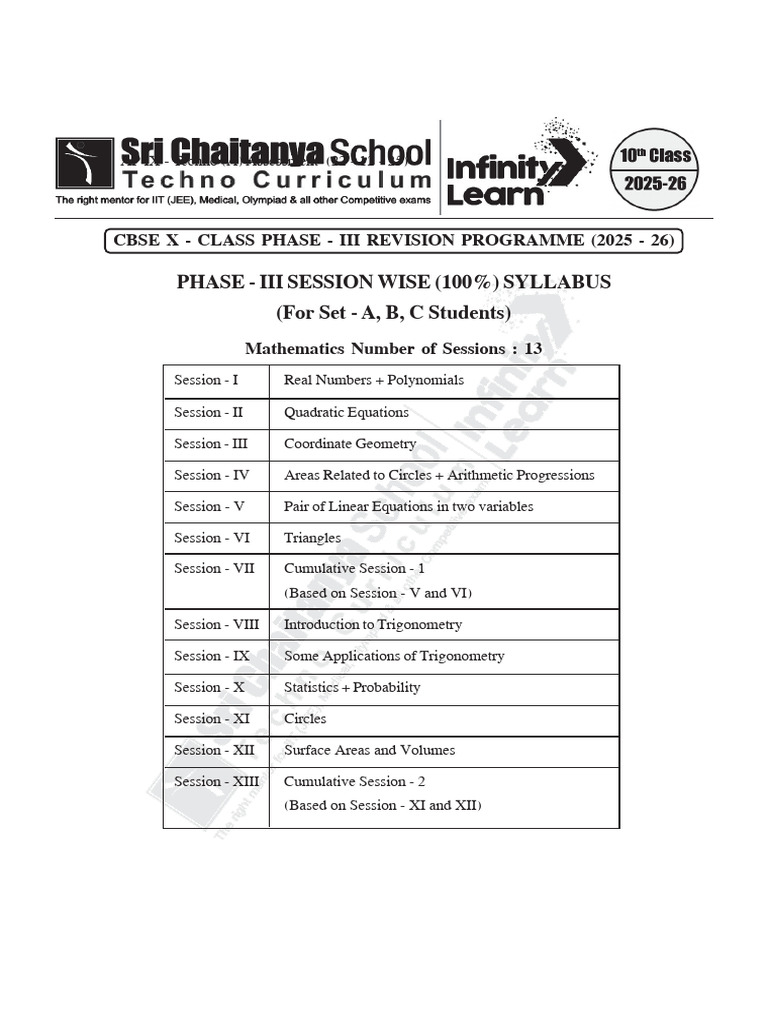 Cbse Math PH - III Session Wise SCH (For Set - A, B, C) (25 - 26) | PDF
