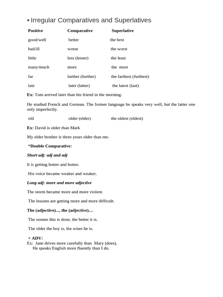Irregular Comparatives & Superlatives Guide | PDF