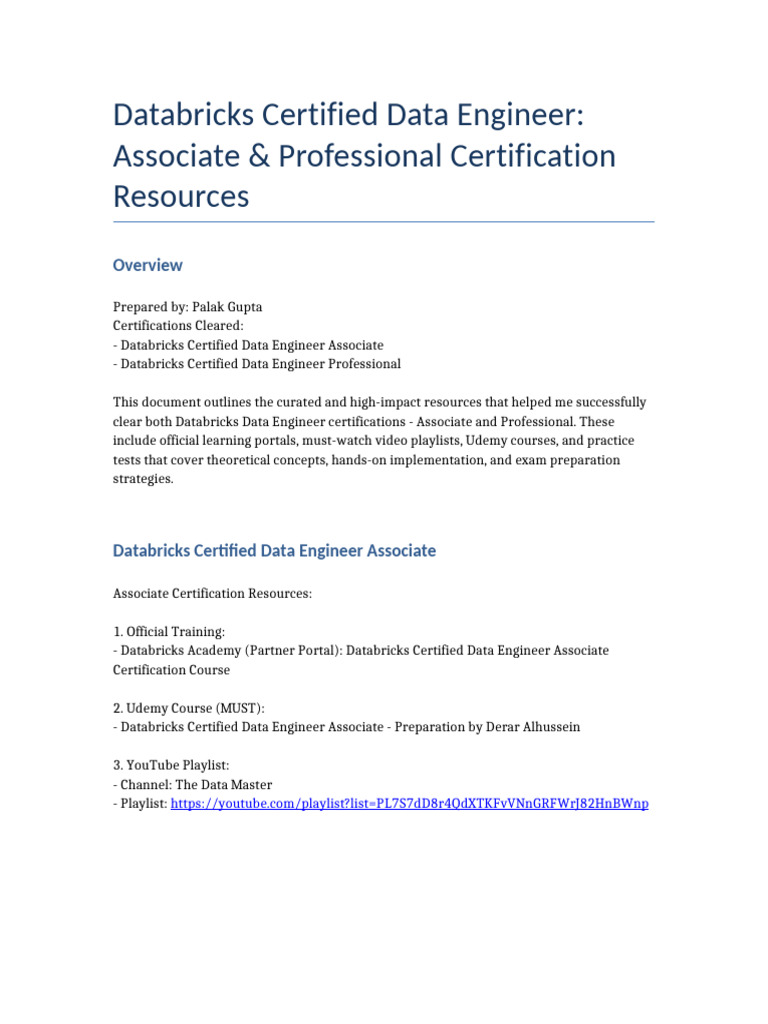 Databricks Data Engineer Certification Guide | PDF | Information ...