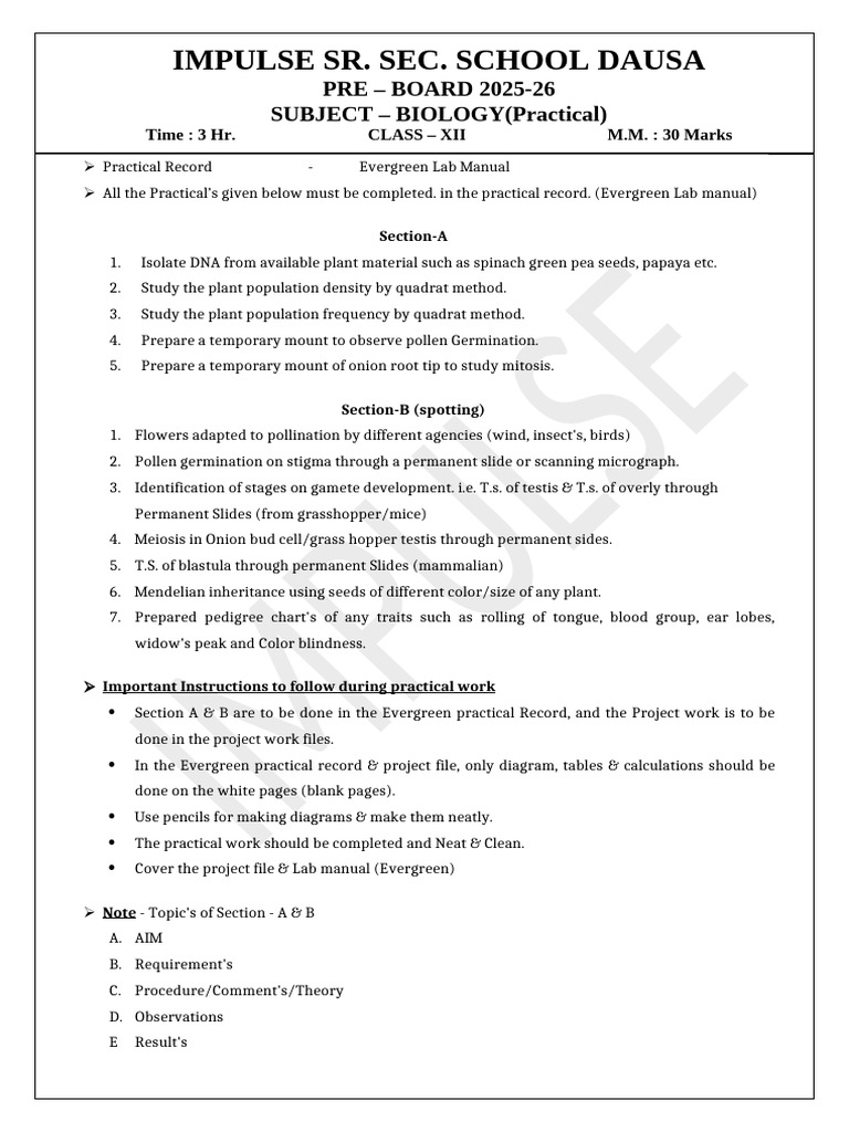 Biology Practical Guide for Class XII | PDF | Germination | Plants