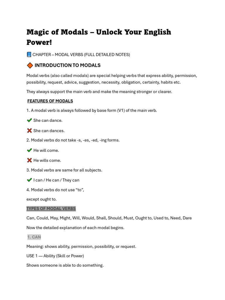 Mastering Modal Verbs in English | PDF | Grammar | Linguistic Typology