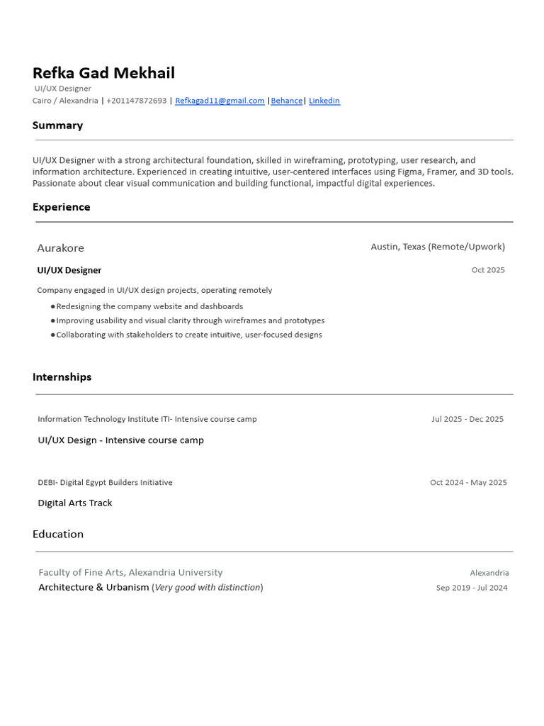 UI/UX Designer Portfolio - Refka Mekhail | PDF