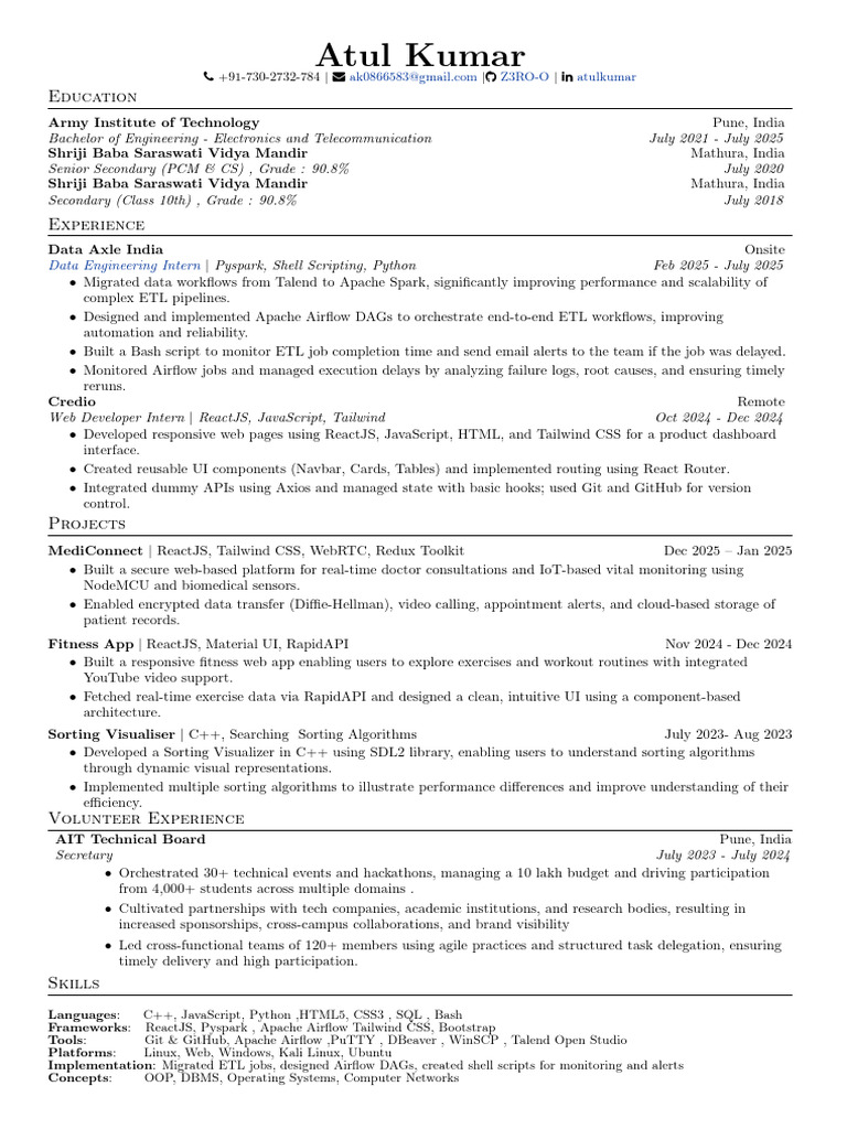 Atul Kumar: Data Engineer & Web Developer | PDF | Apache Spark ...